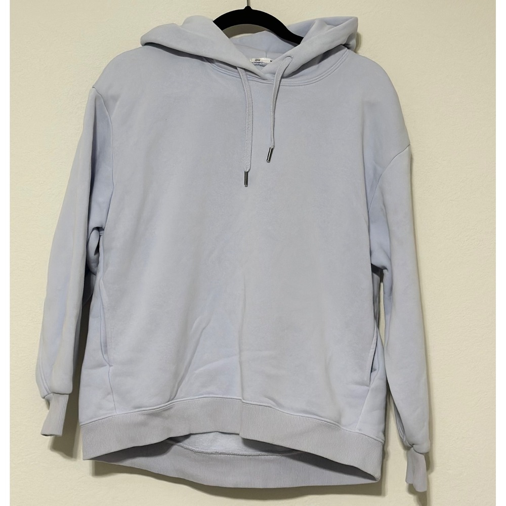 GU Light Blue Heavyweight Relaxed Cotton blend Fleece Hoodie Sweatshirt Size M